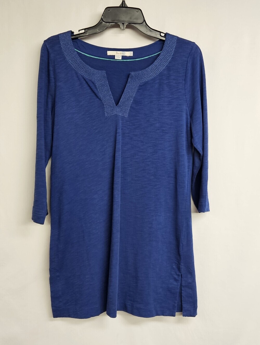 Boden Dress Womens Size 6 Blue 3/4 Sleeve Cotton Embroidered Tunic